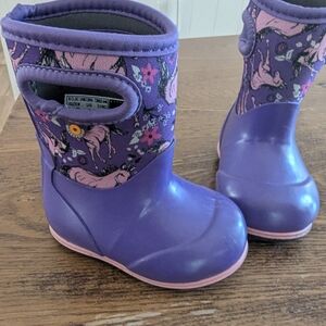 Bogs Kids Purple Boots with Unicorn Design